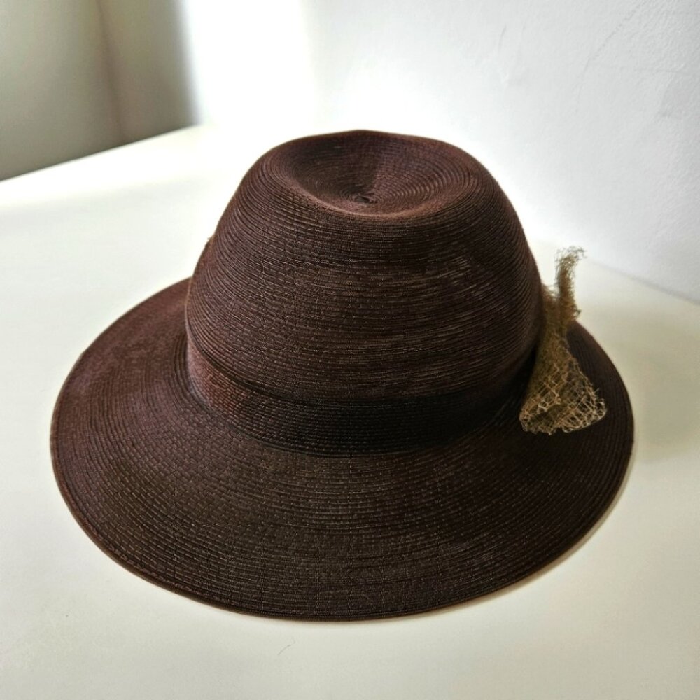 VTG Frank Olive for Neiman Marcus Hat Women's Sz Small Sheer Brown Blow